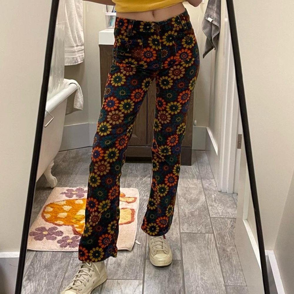vintage miss sixty floral 70s style corduroy pants